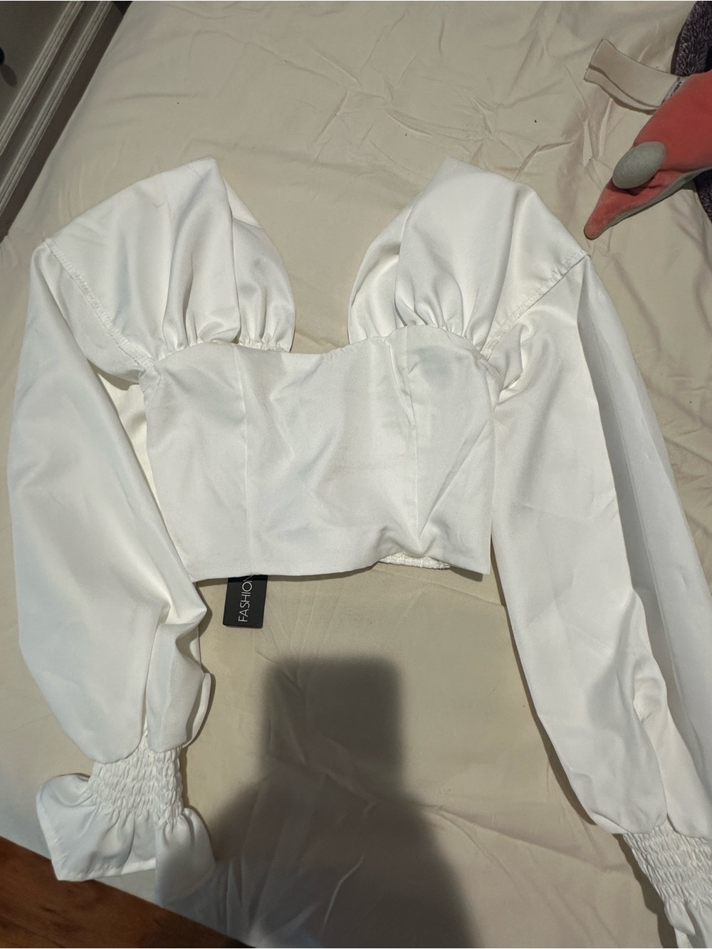 Fashion Nova White Puff-Sleeve Sweetheart Crop Top